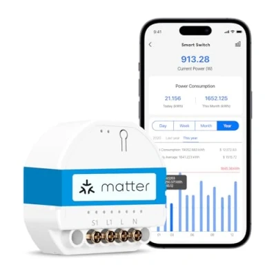 Abbildung von Meross Smart Lichtschalter Matter 1 Weg Nullleiter Erforderlich Energieüberwachung und Simple Setup (MSS) WLAN Schalter Unterputz kompatibel mit Apple Home, Alexa Google Home