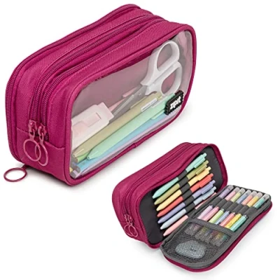 Abbildung von ZIPIT Half &amp; Federmäppchen für Damen Großes Mäppchen Schule und Büro Etui, Kosmetiktasche mit Organizer Federmappe Rosa