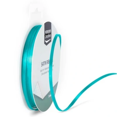 Abbildung von Vaessen Creative Satinband 3mmx10m Turquoise Blau, Schleifenband, Dekoband, Bänder zum Basteln, Stoffbänder für Hochzeit, Taufe Und Geburtstagsgeschenke