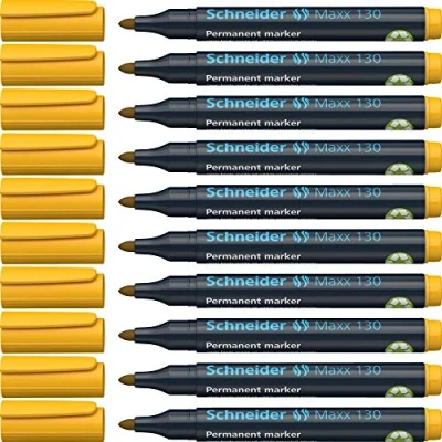 Abbildung von Schneider Maxx 130 Permanent Marker mit Rundspitze (Strichstärke: 1 3 mm, nachfüllbar) 10er Packung gelb
