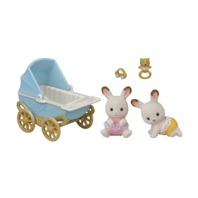 Abbildung von Sylvanian Families 5432 Schokoladenhasen Zwillinge mit Kinderwagen Puppenhaus Spielset