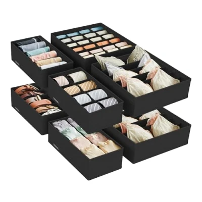 Abbildung von SONGMICS Unterwäsche Organizer 8er Set, Schubladen faltbar, Ordnungssystem Kleiderschrank, Aufbewahrungsbox Schrank, Stoffboxen Aufbewahrung, für BHs Socken Krawatten, schwarz RUS008B01