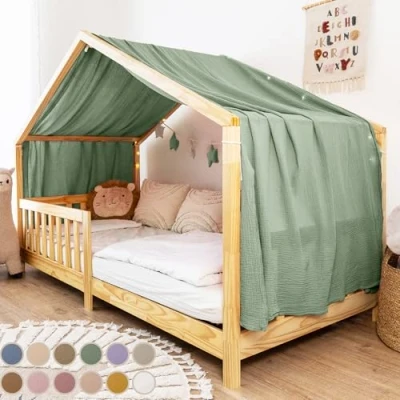 Abbildung von lilimaus Hausbett Himmel [in 12 Farben] Betthimmel aus 100% Baumwolle Musselin Stoffhimmel für Deko Mädchen &amp; Jungen Kinder Bett Vorhang Kinderbett