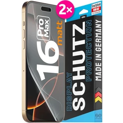 Abbildung von 2X se® 3D SCHUTZFOLIE Entspiegelt für Apple iPhone 16 Pro Max,Anti Staub, 100% Fingerabdruck &amp; FaceID kompatibel, einfache blasenfreie Installation, Ultra Klar, Stoß Kratzfest, aus Deutschland