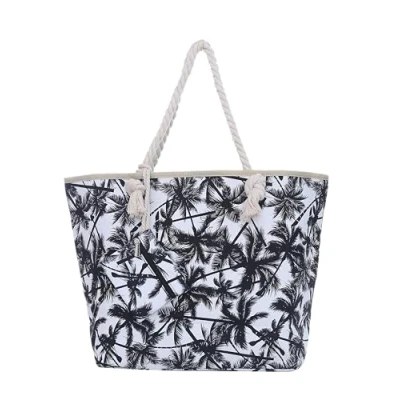 Abbildung von DonDon Strandtasche XXL Familie Badetasche Damen mit Reißverschluss Beach bag groß Palmen weiß schwarz