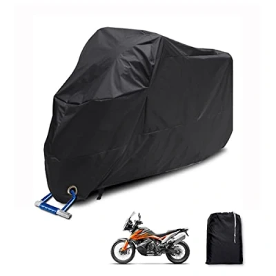 Abbildung von Meisax Motorrad Abdeckplane Outdoor 245 * 105 125 cm Motorradplane Wasserdicht Winterfest Motorradabdeckung 210T Oxford Stoff Roller Indoor Fahrräder Motorradgarage, Schwarz