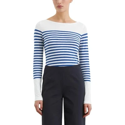 Abbildung von Marc O&#039;Polo Damen Langarmshirt aus Bio Baumwolle mit U Boot Ausschnitt, Mehrfarbig (Multi/Shiny Blue/Placed STRI), M