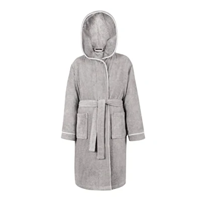 Abbildung von LAYNENBURG Premium Bademantel Kinder &amp; Teenager mit Kapuze 100% Baumwolle OEKO TEX Standard 100 flauschiges Frottee Größe (122/128, Grau)