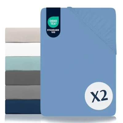 Abbildung von Dreamzie Spannbettlaken 90x190/200cm 2er Pack 100% Polyester Mikrofaser Oeko TEX Zertifiziert 90x200/190cm Kinder Coelinblau