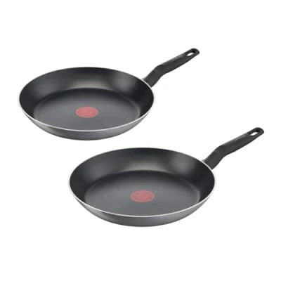 Abbildung von Tefal Easy Cook &amp; Clean Bratpfannen Set 24/28 cm, Antihaftbeschichtung, Thermo Signal Temperaturindikator, Schwarz, B5559033