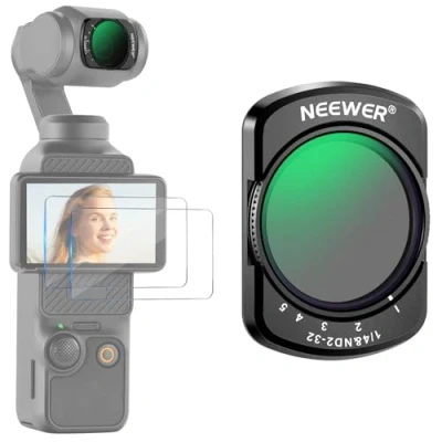 Abbildung von NEEWER Variabler ND2 32 und 1/4 Black Diffusion Filter Kompatibel mit DJI Osmo Pocket 3, Neutraldichtefilter Kamera Zubehör 2 gehärteten Glasschutzfolien, mehrfach beschichtetes optisches HD Glas