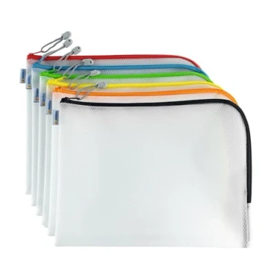 Abbildung von HERMA Dokumententasche A4 mit Reißverschluss Set, 10 Stück, große wasserdichte Reißverschlusstasche, verschließbare Dokumentenmappe aus Kunstoff Zipper, halb transparent, 36 x 28 cm