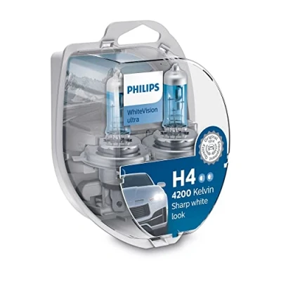 Abbildung von Philips WhiteVision ultra H4 Scheinwerferlampe, 4.200K, Doppelset Weiß Halogen, Twin box