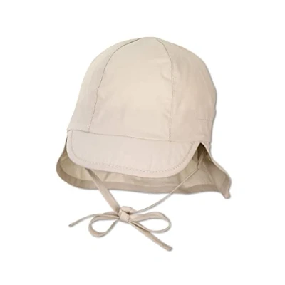 Abbildung von Sterntaler Schirmmütze Nacken Basic Unisex Baby und Kinder Mütze mit Nackenschutz, Ohrenklappen Bindeband UV Schutz 50+ Hut aus Popeline (Bio) Sommer Kopfbedeckung beige, Größe 49