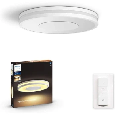 Abbildung von Philips Hue White Ambiance Being Deckenleuchte (2.500 lm) inkl. Dimmschalter, dimmbare Deckenlampe für das Lichtsystem mit allen Weißtönen, smarte Lichtsteuerung über Sprache und App, weiß