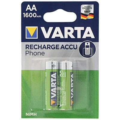 Abbildung von VARTA Batterien AA, wiederaufladbar, 2 Stück, Recharge Accu Phone, Akku, 1600 mAh Ni MH, sofort einsatzbereit, geeignet für schnurlose Telefone