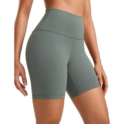 Abbildung von CRZ Yoga Butterluxe Damen Radlerhose Kurze Sporthose High Waist Sommer Shorts Laufshorts Fitness Hose 15cm Grauer Salbei 34