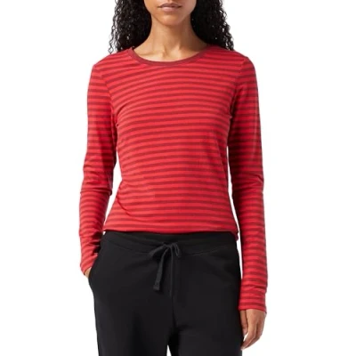 Abbildung von Amazon Essentials Damen Regular Fit Langarm T Shirt Rundhalsausschnitt (In Übergröße Erhältlich), Burgunderrot Rot Streifen, XXL
