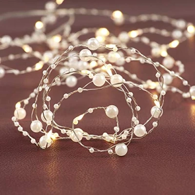 Abbildung von Rhytsing 4,5M LED Lichterkette mit 36 LEDs, Christbaumkette Perlengirlanden Batterie Timer Funktion für Hochzeit, Weihnachten, Party Dekoration