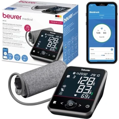 Abbildung von Beurer BM 64 Oberarm Blutdruckmessgerät, Erkennung von Vorhofflimmern (AFib) zur Schlaganfallprävention, App Anbindung, patentierter Ruheindikator, Manschette für Oberarme 22 42 cm, Medizinprodukt