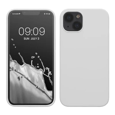 Abbildung von kwmobile Hülle kompatibel mit Apple iPhone 13 Silikon Handy Case Handyhülle weiche Oberfläche kabelloses Laden Weiß matt