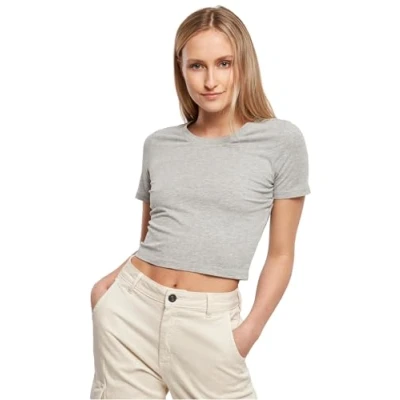 Abbildung von Build Your Brand Damen By042 ladies Cropped Tee T Shirt, Grau, S EU
