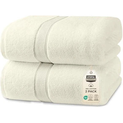 Abbildung von Utopia Towels,Luxuriöses Jumbo Badetuch,100% ringgesponnene Baumwolle, extra großes Badetuch superweiches Hotel Qualitätshandtuch (89x178 cm, 2er Pack) (Elfenbein)