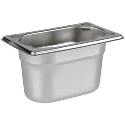 Abbildung von APS 81504 GN 1/9 Behälter, rostfreier Gastronormbehälter Edelstahl, Abmessungen 175 x 105 mm/Höhe 100 mm/Volumen 1,0 Liter
