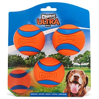 Abbildung von Chuckit! Ultra Ball Hundespielzeug Ball, langlebig, Gummi, hohe Sprungkraft, schwimmend, Chuck It Launcher, kompatible Spielzeugbälle für Hunde, 3 Stück, Größe M
