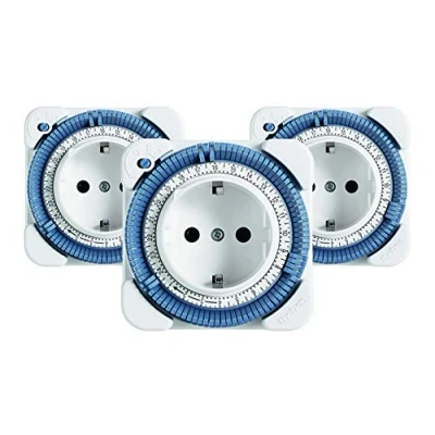Abbildung von theben 0260030 Timer 26 analoge Zeitschaltuhr, Steckdosen Schaltuhr, Zeitprogrammstecker, weiß, bis zu 400 W LED Schaltleistung, (3er Pack 26)