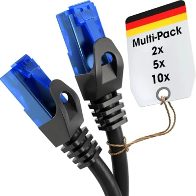 Abbildung von KabelDirekt Netzwerkkabel Überträgt maximale deutsche Glasfaser Geschwindigkeit Netzwerk, Ethernet Kabel, LAN &amp; Patch Kabel 2x 15m In 0,25 30m Gigabit Netz, Router/Modem, RJ45 (schwarz)