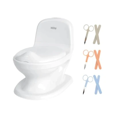 Abbildung von Nûby My Real Potty Töpfchen mit echtem Spülgeräusch &amp; Nagelpflege Set für Babys (Farbe nicht wählbar: Rosa, Grau oder Blau) Promo Pack