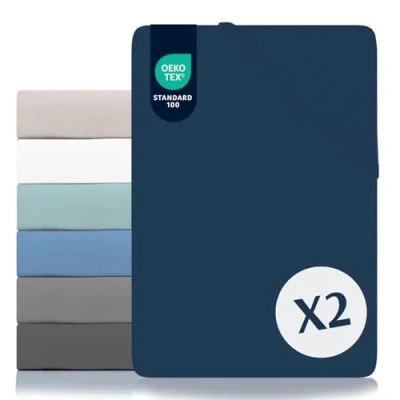 Abbildung von Dreamzie Spannbettlaken 90x190/200cm 2er Pack 100% Polyester Mikrofaser Oeko TEX Zertifiziert 90x200/190cm Kinder Dunkelblau