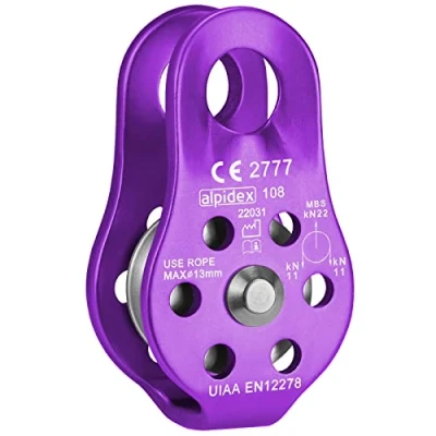 Abbildung von ALPIDEX Seilrolle Umlenkrolle 22 kN Fix Pulley Flaschenzug geeignet für Textilseile bis 13 mm Durchmesser EN12278, Farbe:lila