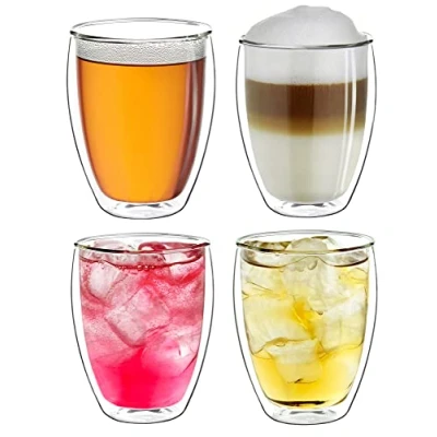 Abbildung von Creano doppelwandiges XXL Thermoglas 400ml, Extra großes hitzebeständiges Kaffeeglas/Teeglas/Latte Macchiato aus Borosilikatglas, 4er Set
