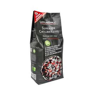 Abbildung von LotusGrill Superior BBQ Briketts aus Buchenholzkohle 3KG Pack CO2 neutral, zündet schnell, Lange Brenndauer, (bis zu 3 Stunden Grill spaß)