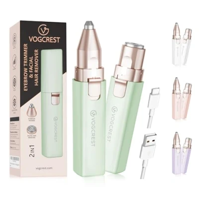 Abbildung von VOGCREST Haarschneider, 2 in 1 Gesichtshaarentferner und Augenbrauentrimmer für Frauen wiederaufladbar, tragbar, mit LED Licht