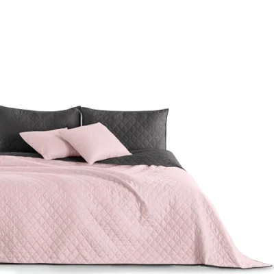 Abbildung von DecoKing 32862 Tagesdecke 170 x 210 rosa Graphit anthrazit grau Bettüberwurf zweiseitig Steppung pflegeleicht powderpink Charcoal Axel