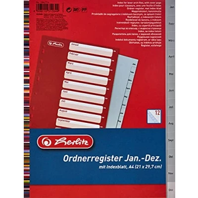 Abbildung von Herlitz 10842714 Register Januar Dezember, 21 x 29,7 cm, PP, Eurolochung