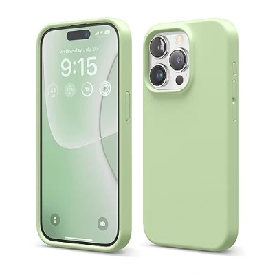 Abbildung von elago Schutzhülle aus Flüssigsilikon, kompatibel mit iPhone 15 Pro, Premium Qualität, Rundumschutz [stoßfeste Struktur 4 Schichten], weiches Mikrofaserfutter, Kratzfest (Pastellgrün)