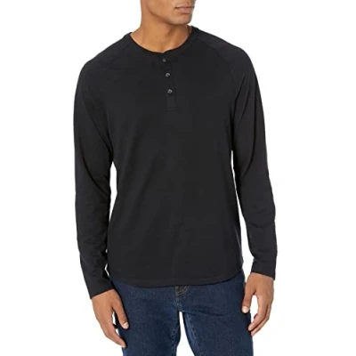 Abbildung von Amazon Essentials Herren Henley Shirt mit langen Ärmeln und normaler Passform (erhältlich in Übergrößen), Schwarz, XXL