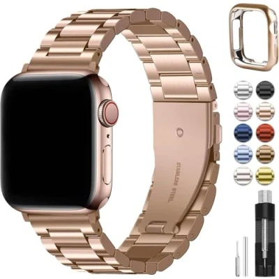 Abbildung von Fullmosa Kompatibel mit Apple Watch SE Armband 40mm 41mm 38mm Damen Herren, Metallarmband Edelstahl Bands für Series 9 8 7 6 5 4 3 2 1 iwatch Armbänder Roségold