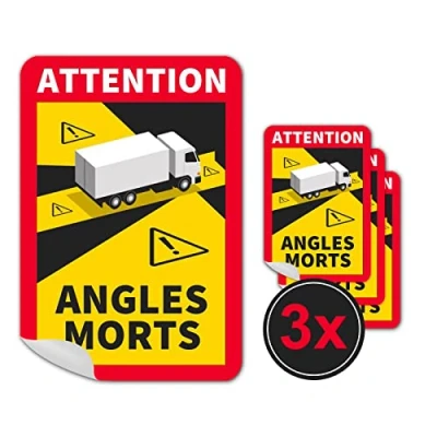 Abbildung von 3 Stück Attention Angles Morts für LKW und Wohnwagen 25 x 17 cm Aufkleber Sticker Hinweiszeichen Schild Frankreich mit UV Schutz speziell Außenbereich von STROBO