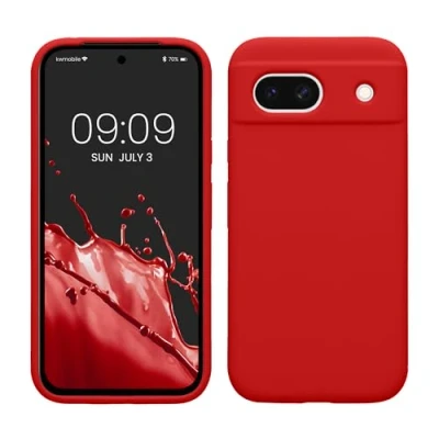 Abbildung von kwmobile Hülle kompatibel mit Google Pixel 8a Silikon Handy Case Handyhülle weiche Oberfläche kabelloses Laden Klassisch Rot