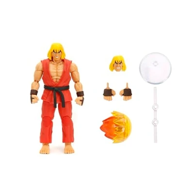 Abbildung von Jada Toys Street Fighter Figur Ken (15 cm) bewegliche Sammel und Actionfigur aus 2: The Final Challengers, mit alternativem Kopf, Händen Zubehör, ab 13 Jahre
