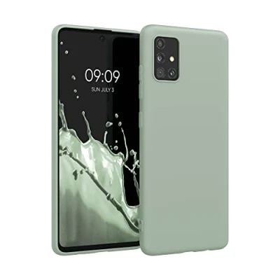 Abbildung von kwmobile Hülle kompatibel mit Samsung Galaxy A51 weiches TPU Silikon Case Cover geeignet für kabelloses Laden Graugrün