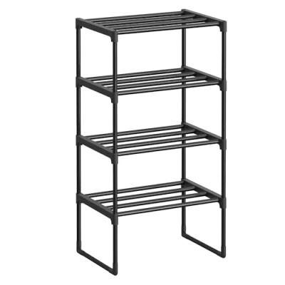 Abbildung von SONGMICS Schuhregal 4 Ebenen, Schuhständer Metall, Schuhaufbewahrung, Schuh Organizer, aufrecht oder umgedreht, für 5 10 Paar Schuhe, stapelbar, Flur, 30 x 42,5 71,5 cm, schwarz LSA004B01