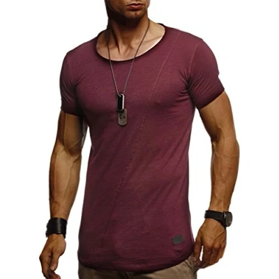 Abbildung von Leif Nelson T Shirt Herren Sommer Rundhals Ausschnitt 100% Baumwolle (Rot, Größe L) Regular Fit Rundkragen, Basic Männer Kurzarm