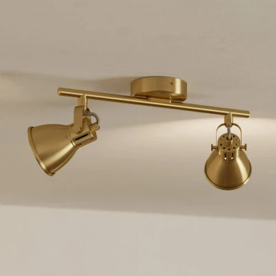 Abbildung von EGLO LED Deckenlampe Seras, Deckenleuchte mit 2 Spots, Spotbalken schwenkbar, Wohnzimmerlampe aus Stahl in Messing gebürstet und gold, Deckenspots GU10 Leuchtmittel, warmweiß