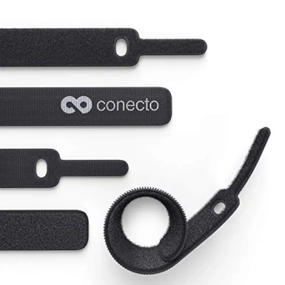 Abbildung von conecto Klett Kabelbinder 10cm Klettband mit Loop Kabelmanagement Kabelorganizer Klettkabelbinder Klettverschluss schwarz, 50 Stk.